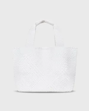 Mercato Handwoven Tote in White Leather