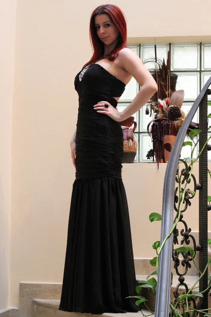 Mermaid Halter Floor Length Chiffon Backless Rhinestone Evening Dress