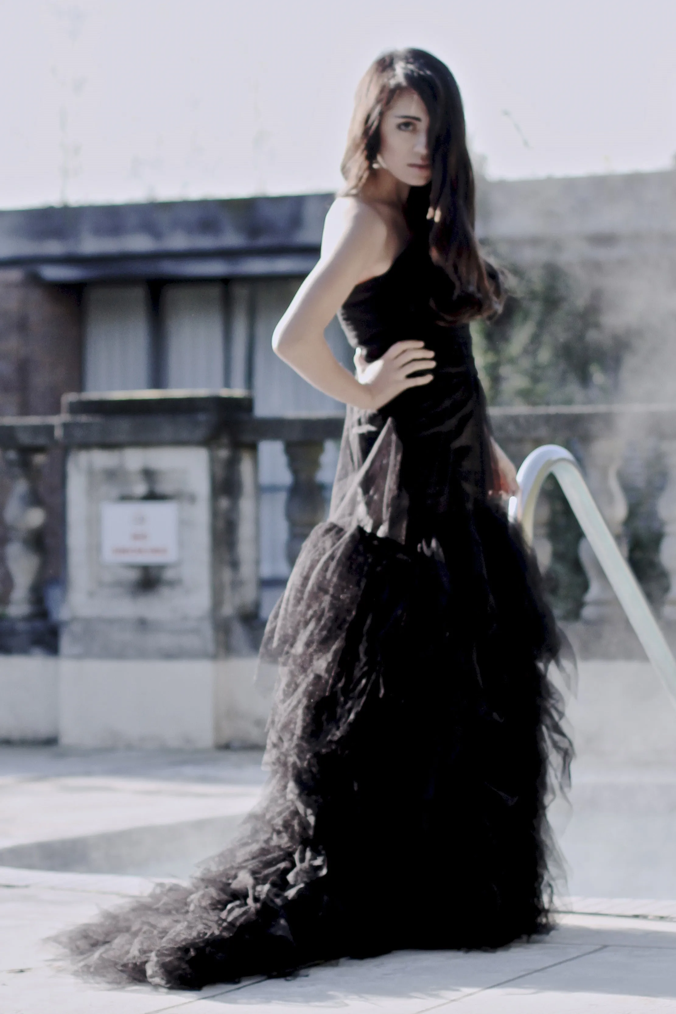 Mermaid Strapless Floor Length Tulle Lotus Leaf Hem