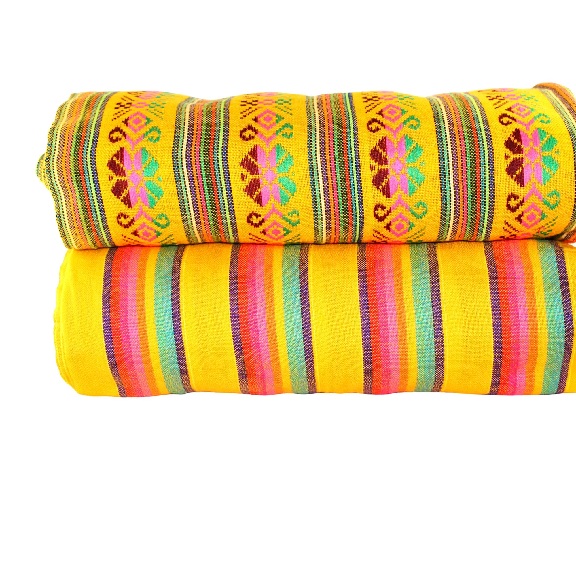 Mexican Fabric in Yellow Tribal & Stripes (2 Yards)