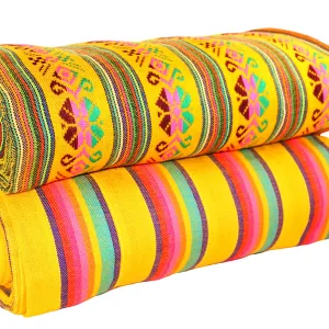 Mexican Fabric in Yellow Tribal & Stripes (2 Yards)