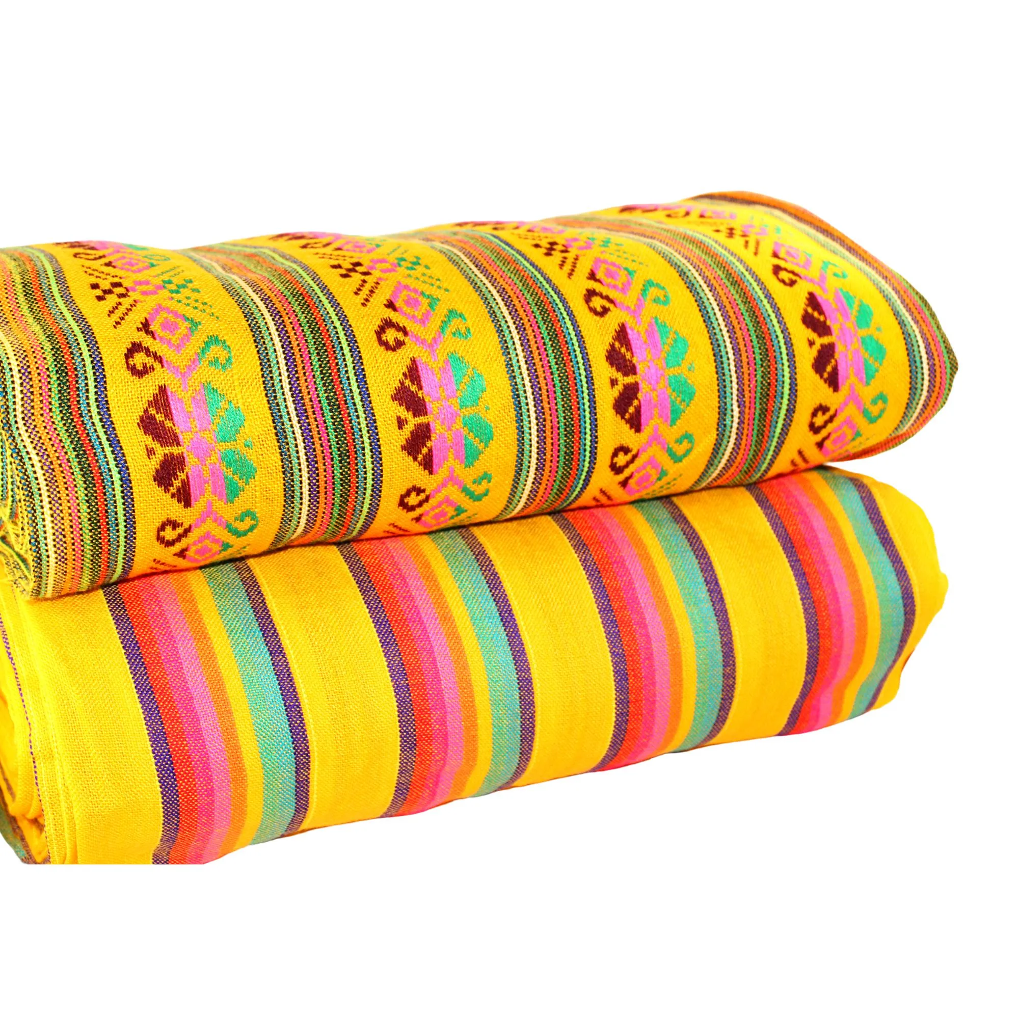 Mexican Fabric in Yellow Tribal & Stripes (2 Yards)