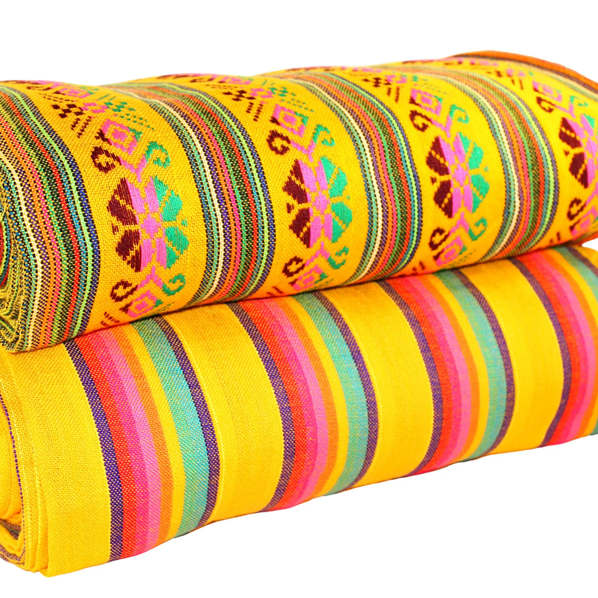 Mexican Fabric in Yellow Tribal & Stripes (2 Yards)
