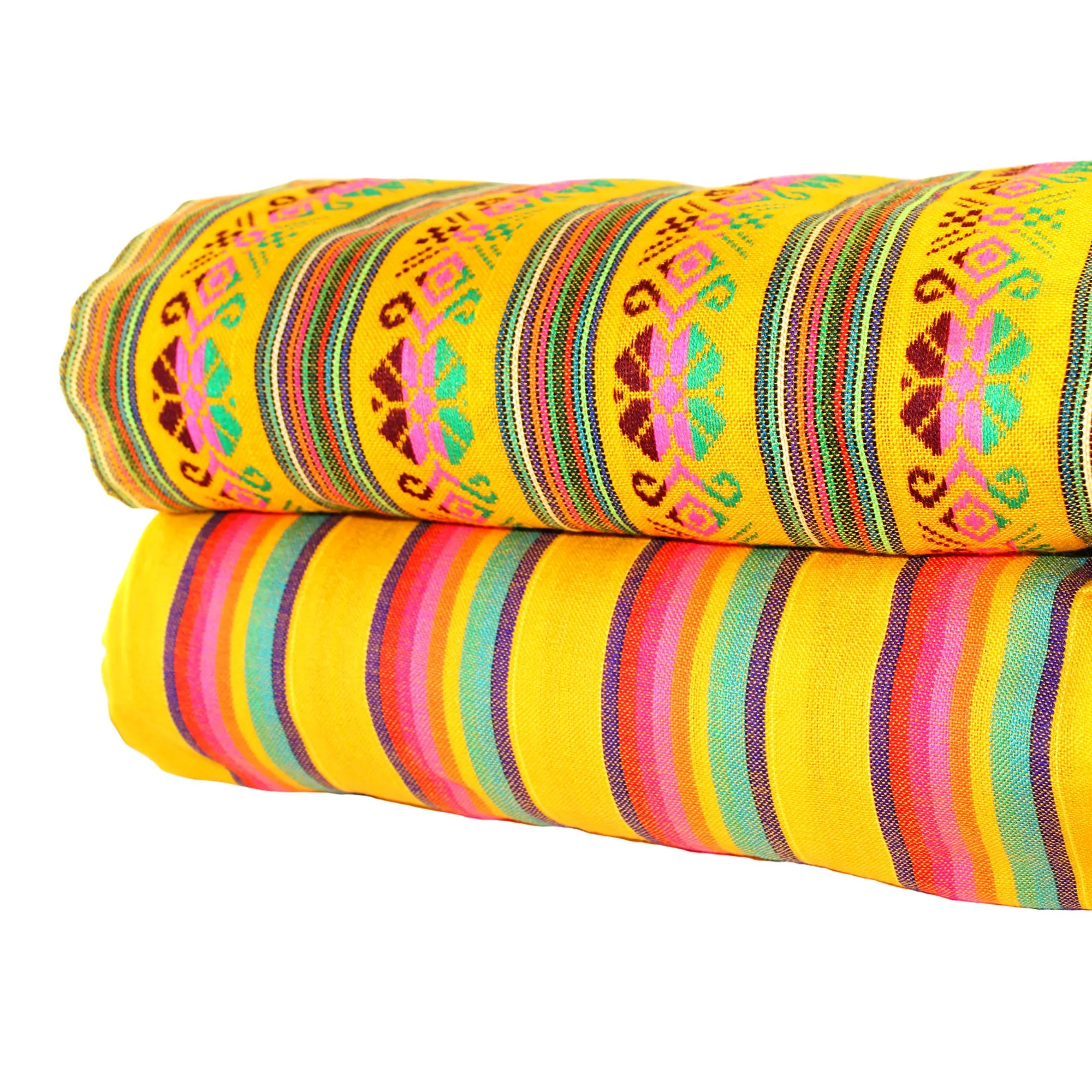Mexican Fabric in Yellow Tribal & Stripes (2 Yards)