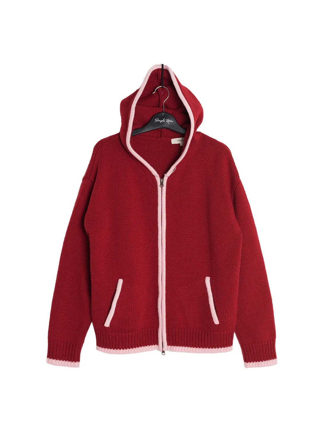 Mila Contrasting Pocket Knit Wool Hoodie - Blue