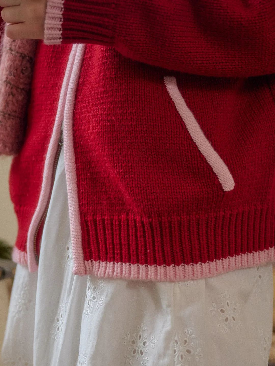 Mila Contrasting Pocket Knit Wool Hoodie - Blue