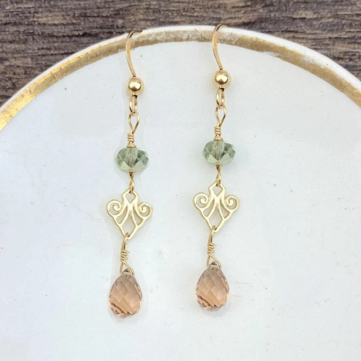 Mini Filigree Earrings with Tear Gem Drop