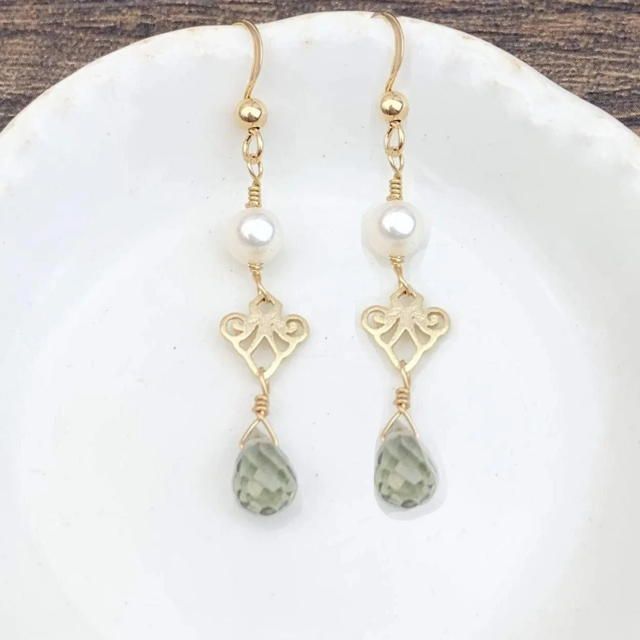 Mini Filigree Earrings with Tear Gem Drop