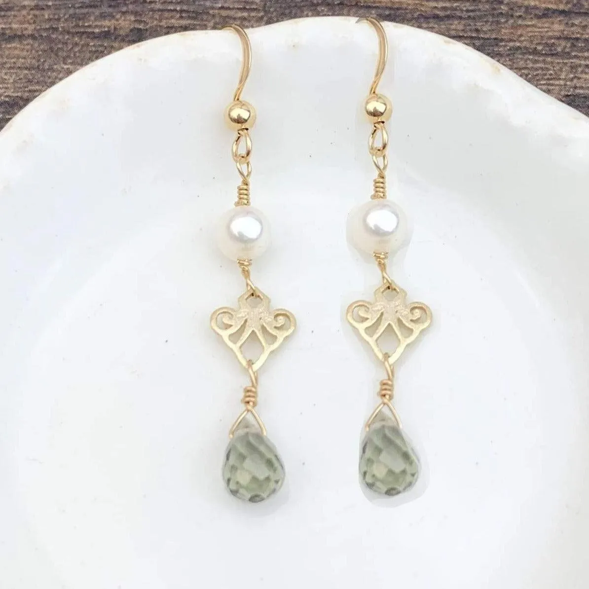 Mini Filigree Earrings with Tear Gem Drop
