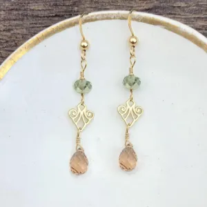 Mini Filigree Earrings with Tear Gem Drop