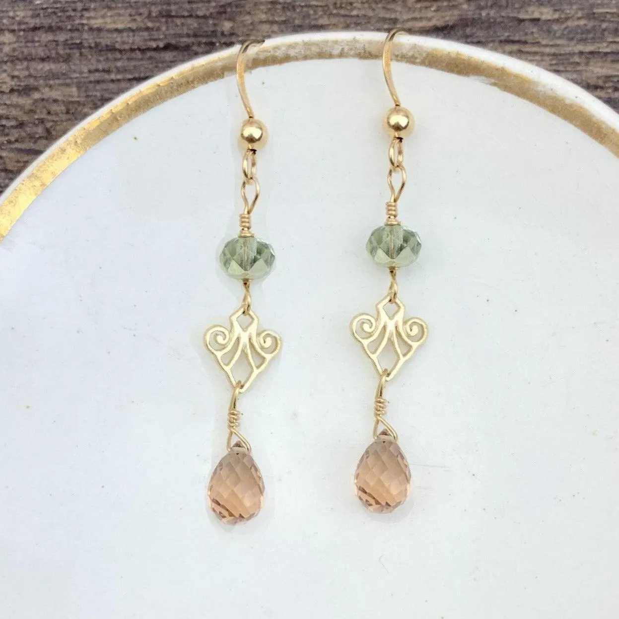 Mini Filigree Earrings with Tear Gem Drop
