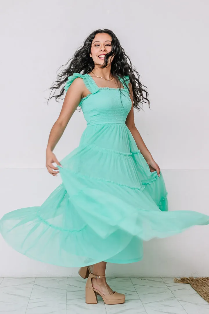 Mint Mirage Sleeveless Mesh Tiered Dress | Jade