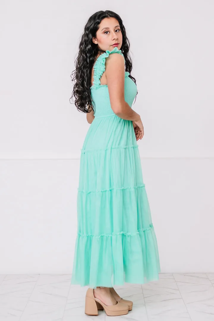 Mint Mirage Sleeveless Mesh Tiered Dress | Jade