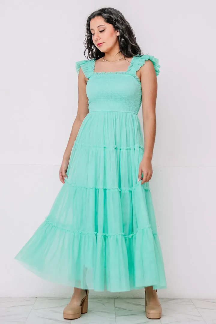 Mint Mirage Sleeveless Mesh Tiered Dress | Jade