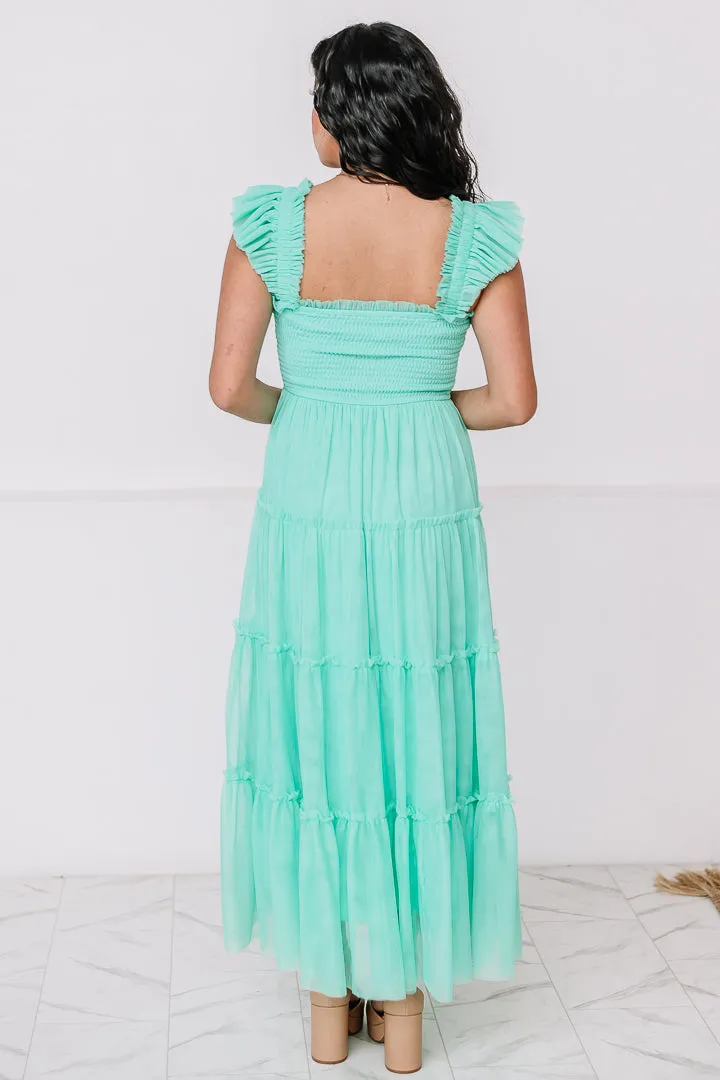 Mint Mirage Sleeveless Mesh Tiered Dress | Jade
