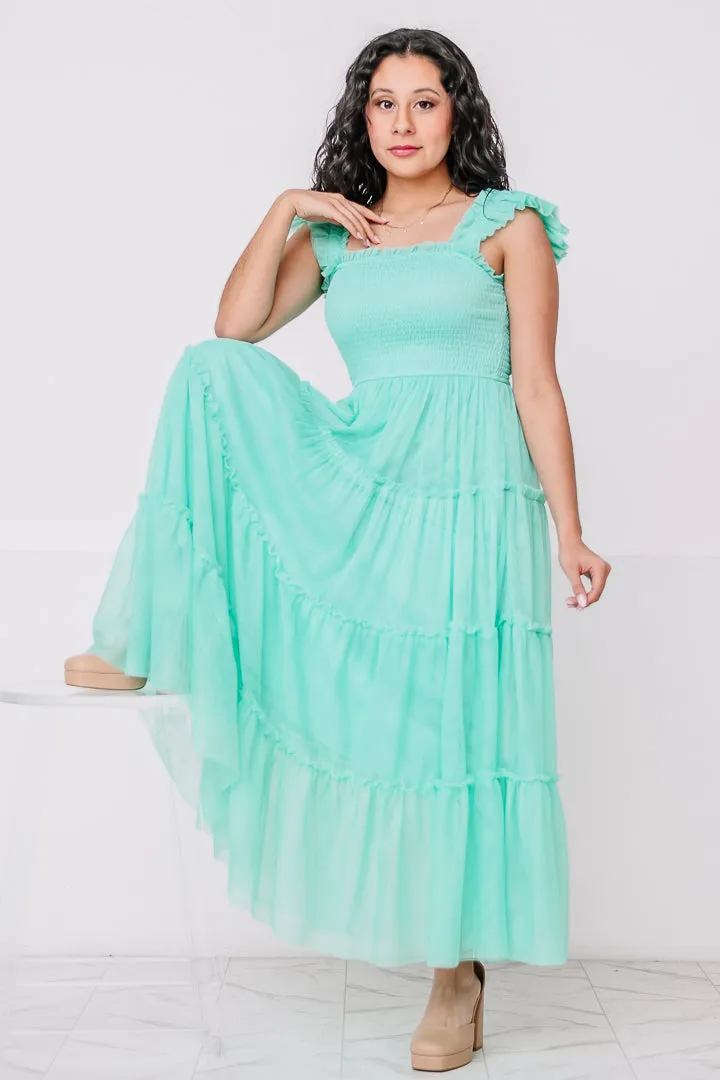 Mint Mirage Sleeveless Mesh Tiered Dress | Jade