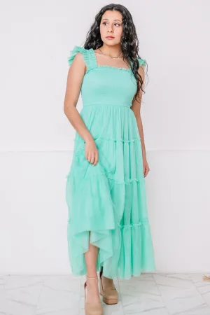 Mint Mirage Sleeveless Mesh Tiered Dress | Jade