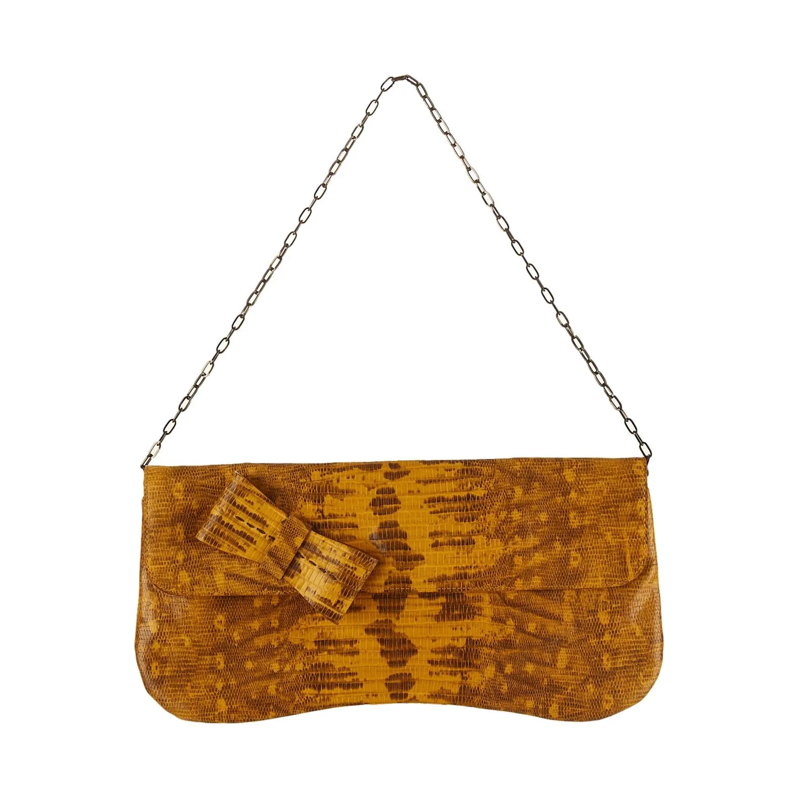 Miu Miu Yellow Snakeskin Chain Shoulder Bag