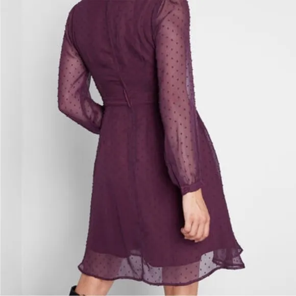 Modcloth Apogee of Elegance Swiss Dot Chiffon Plum Dress Size 2 NWOT