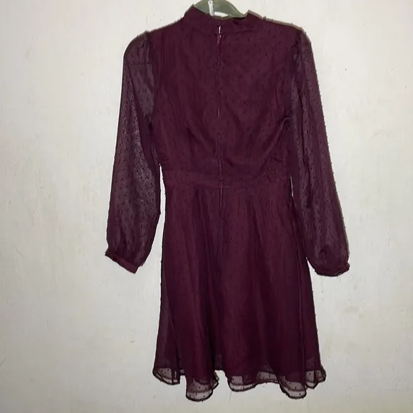 Modcloth Apogee of Elegance Swiss Dot Chiffon Plum Dress Size 2 NWOT