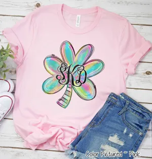 Monogram Colorful Watercolor Shamrock St Partricks Day Tee