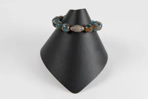 Multi colored agate with pave diamond bead