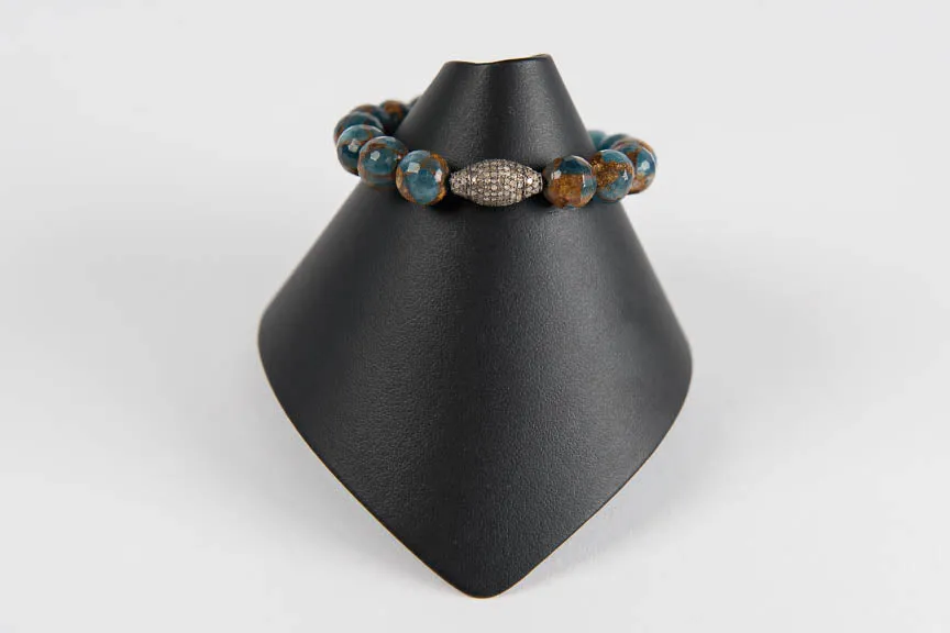 Multi colored agate with pave diamond bead