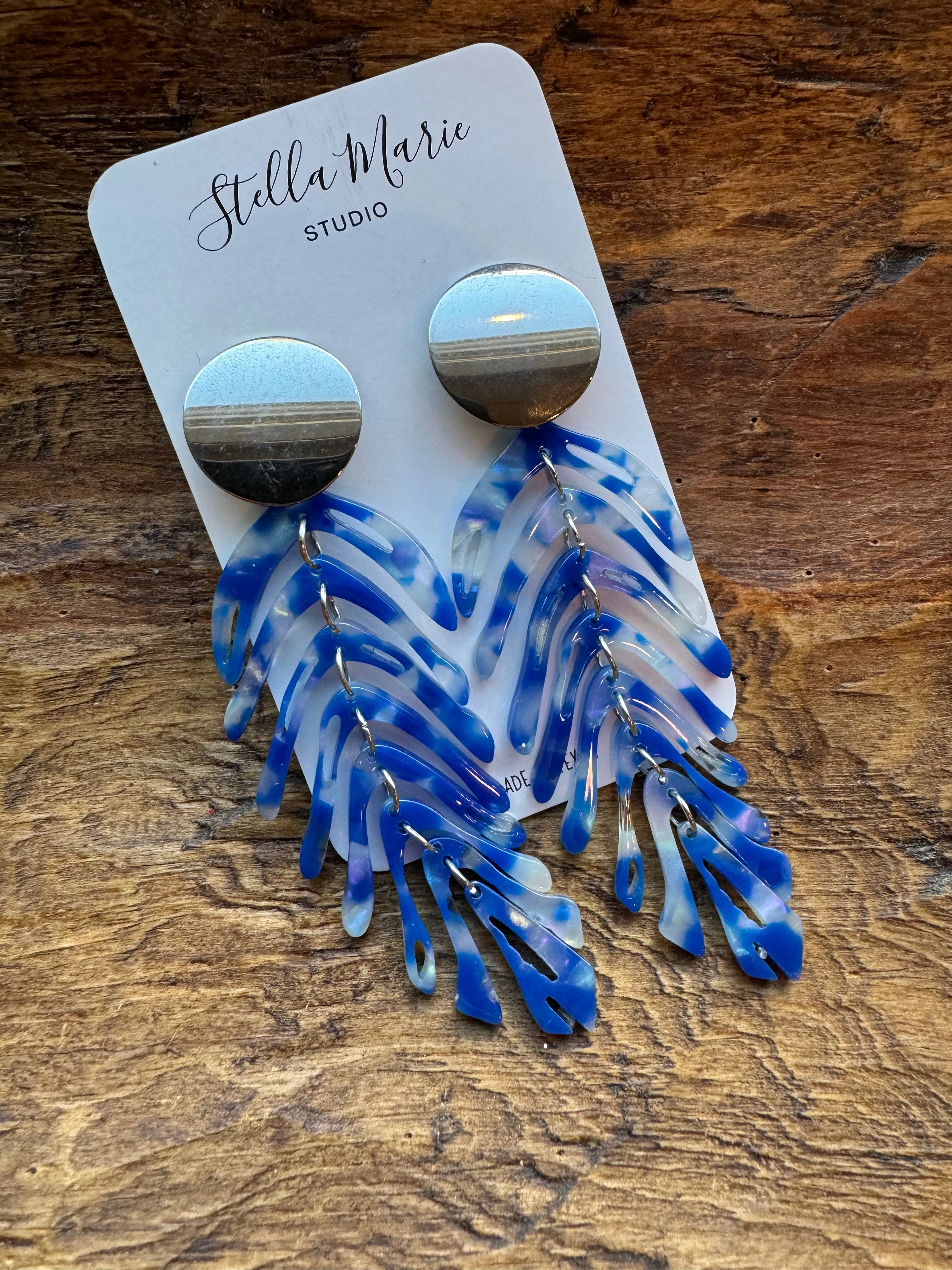 MULTIPLE COLORS: Acrylic Feather Earrings w/Large Studs