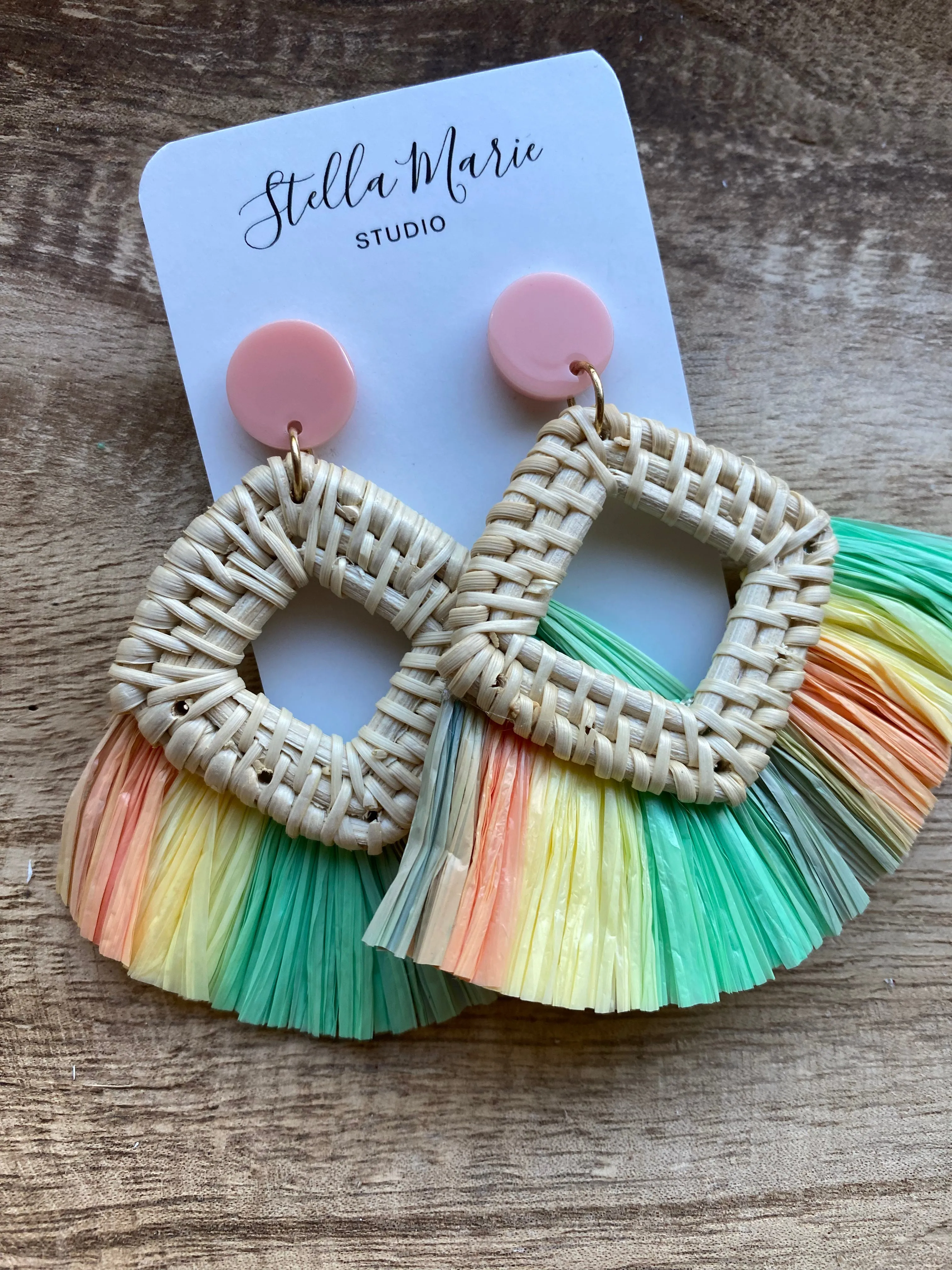 MULTIPLE COLORS: Raffia Fringe Earrings