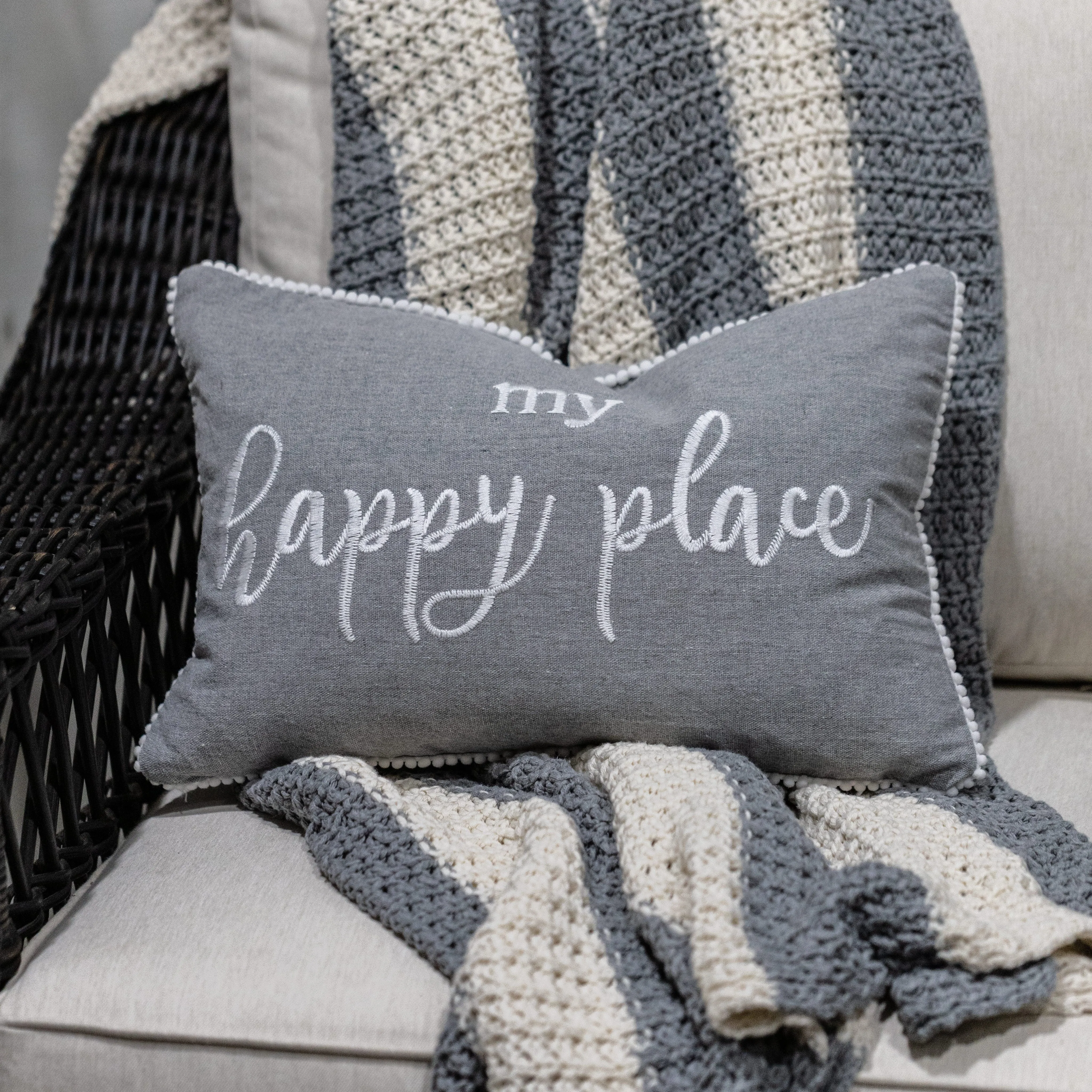 My Happy Place Pillow - Grey