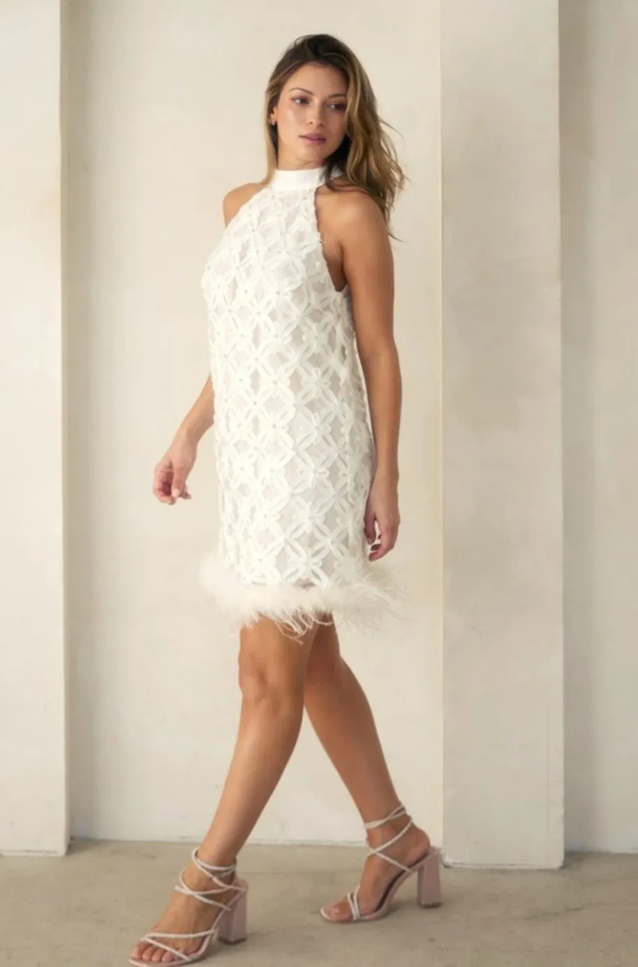 Natalia Cream Feather Dress