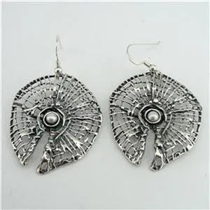 Net Pearl Earrings 925 Sterling Silver  Handmade Drop Dangle Hadar Designers  (H)