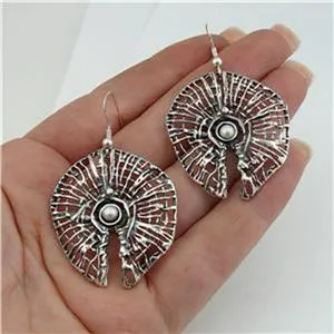 Net Pearl Earrings 925 Sterling Silver  Handmade Drop Dangle Hadar Designers  (H)