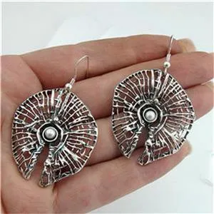 Net Pearl Earrings 925 Sterling Silver  Handmade Drop Dangle Hadar Designers  (H)