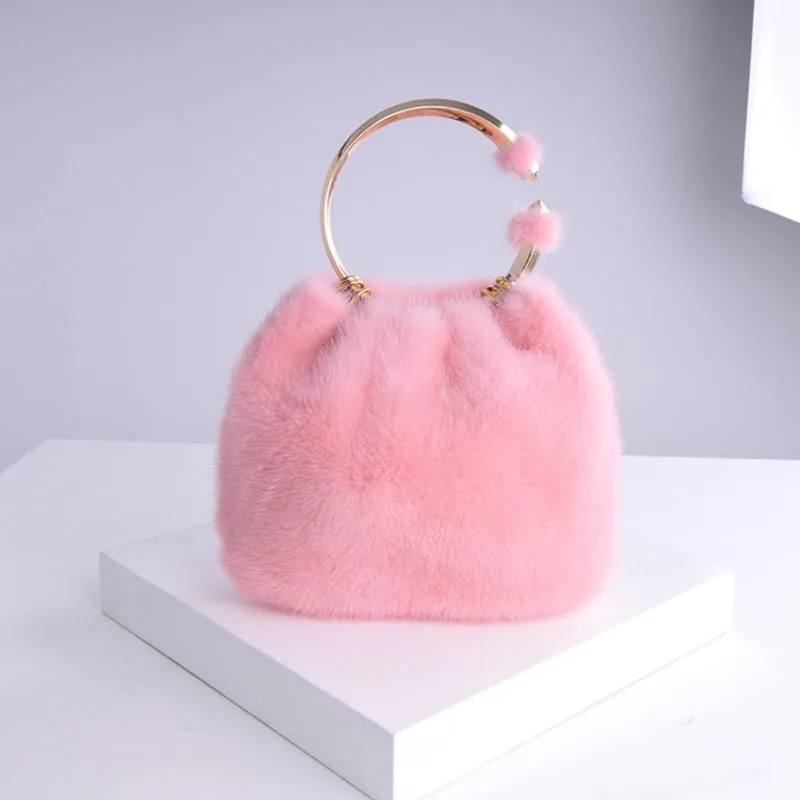 New Arrivals Real Mink Fur Handbags Women Fashion Fur Shoulder Bags Spring Bags Genuine Fur 8843
