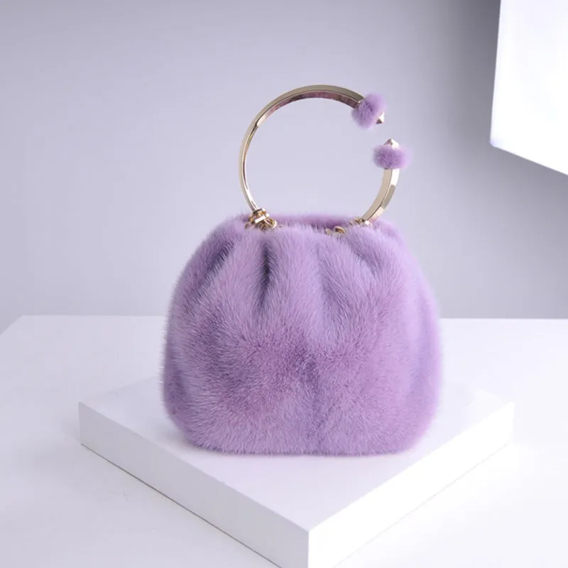 New Arrivals Real Mink Fur Handbags Women Fashion Fur Shoulder Bags Spring Bags Genuine Fur 8843