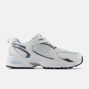 New Balance 530 White with dark arctic grey and light chrome blue