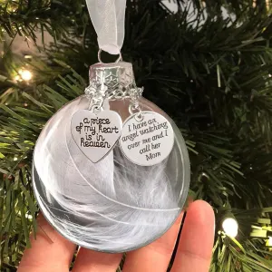 New Christmas Memorial Ornament Feather Ball Remembrance Hanging Pendant A Piece of My Heart is in Heaven Memorial Gifts for Loss of Loved Ones with Silk Ribbon & Red Gift Box (Mom)