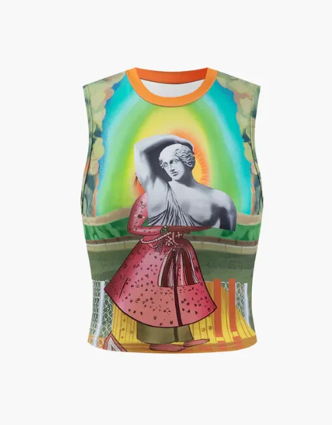NEW Micas Retro Statue Print Tank Top, Sz L