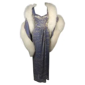 NOLAN MILLER Custom Gown, White Fox Wrap Size S