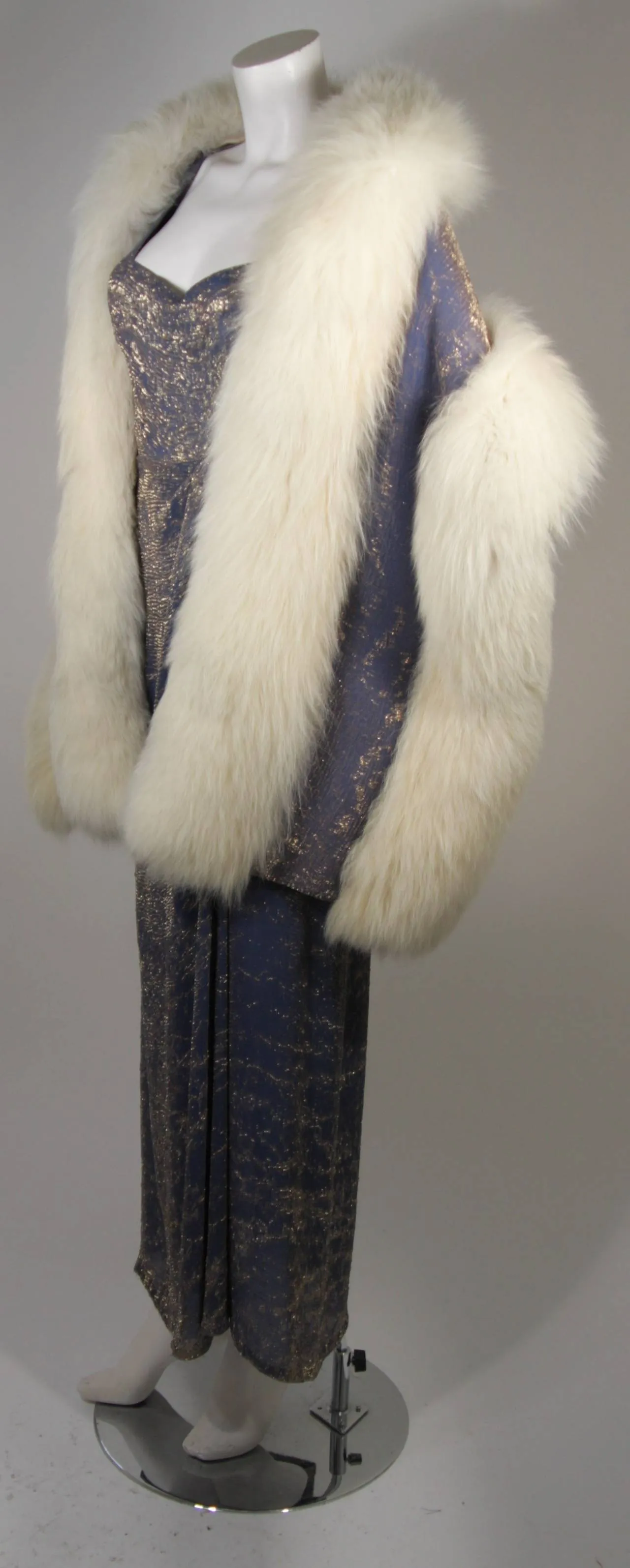 NOLAN MILLER Custom Gown, White Fox Wrap Size S