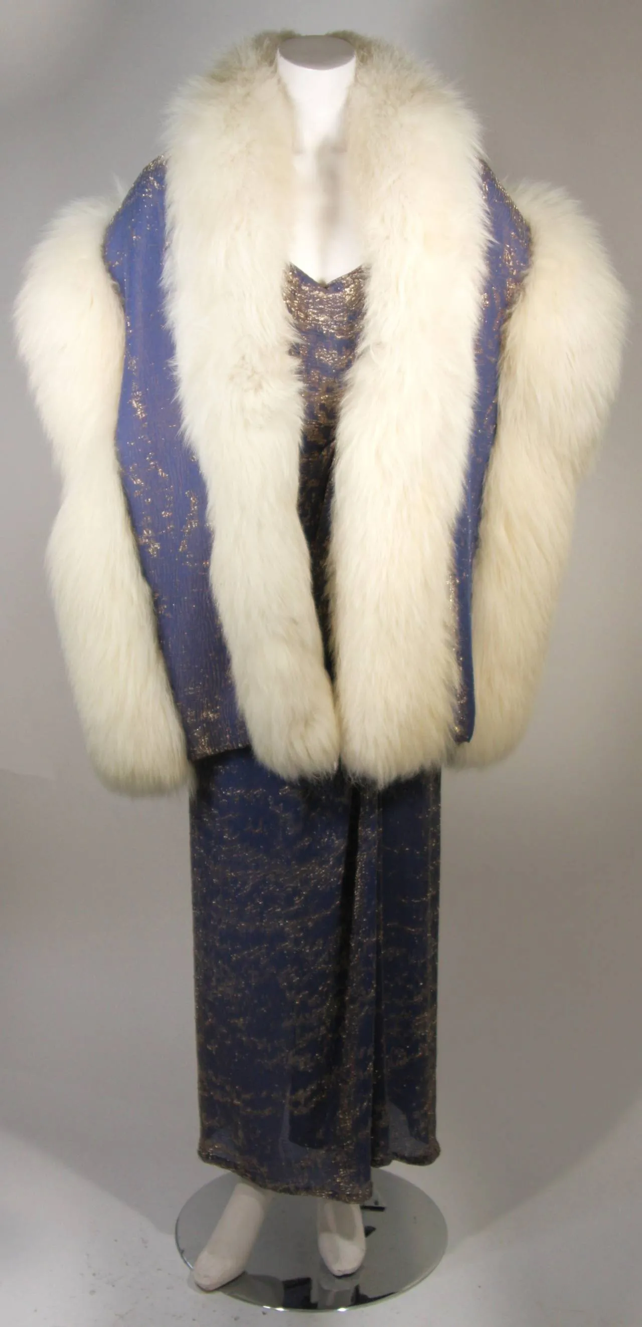 NOLAN MILLER Custom Gown, White Fox Wrap Size S