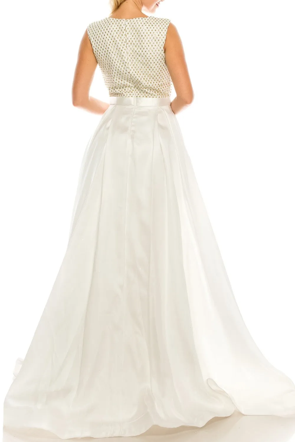 Odrella 4747 White Glittered A-Line Evening Gown with Side Pockets