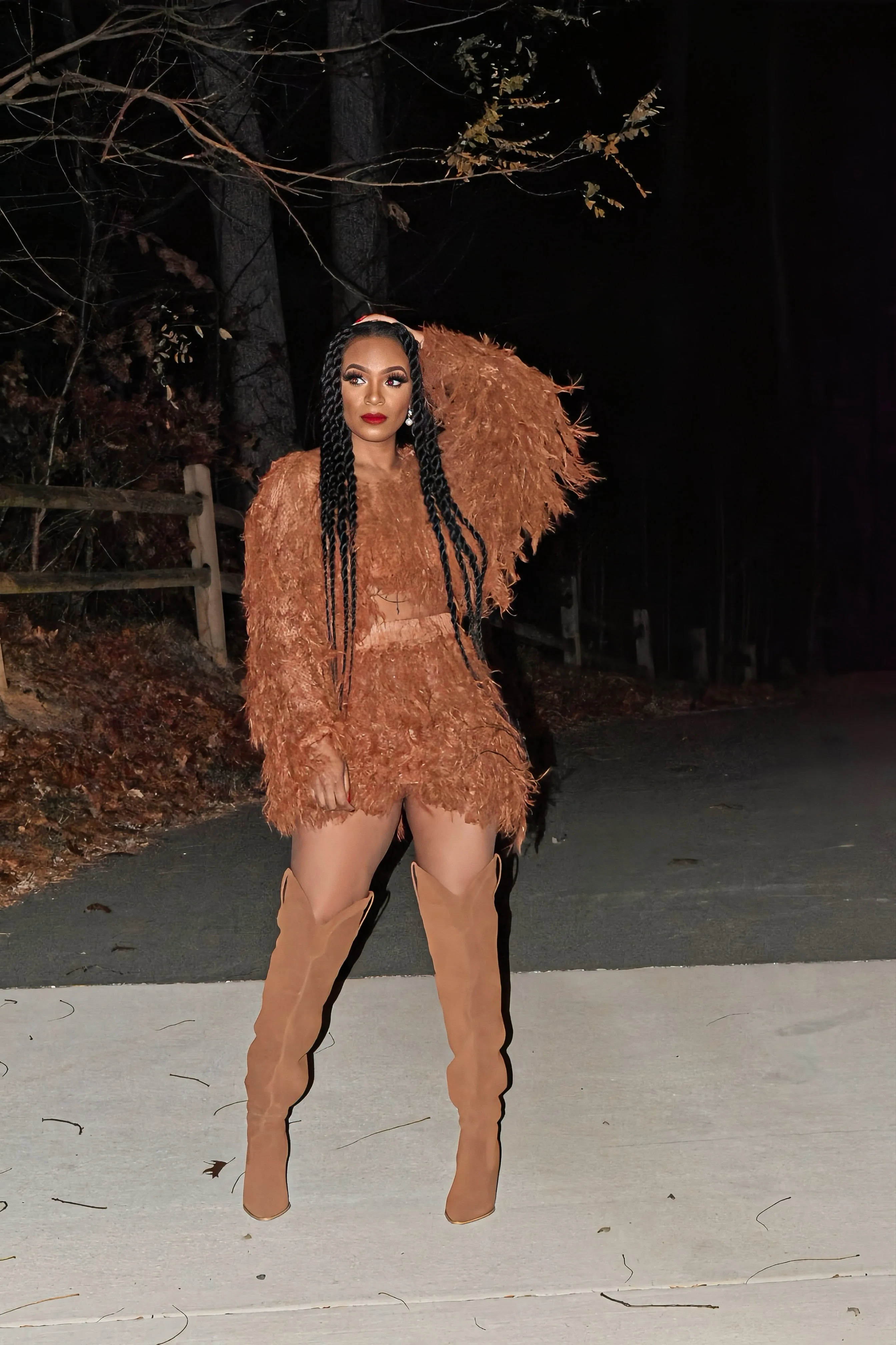 Olivia Feather Skirt Set (Camel)