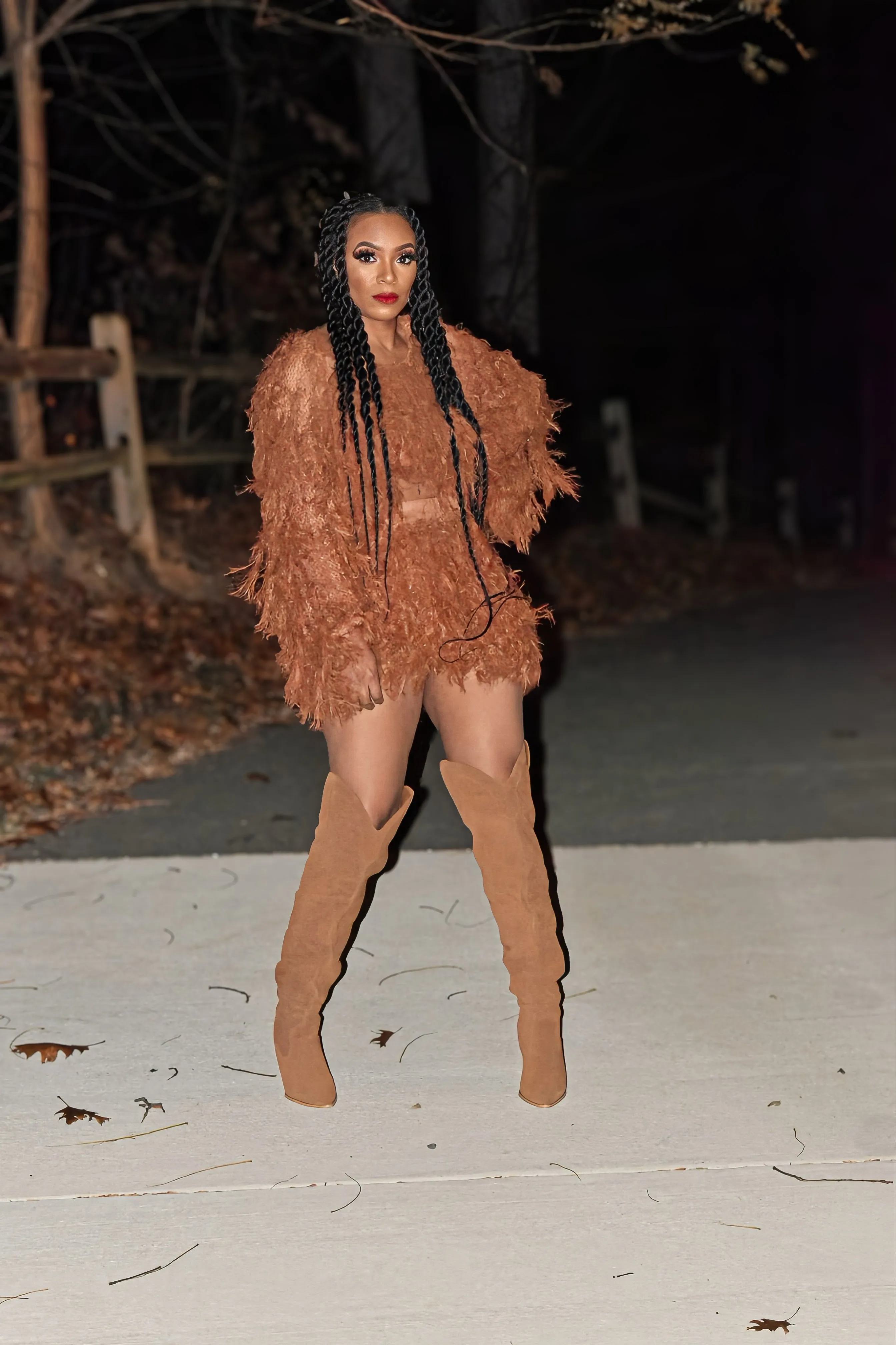Olivia Feather Skirt Set (Camel)