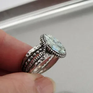 Oval Roman Glass Ring  925 Sterling Silver  6,7,8,9 Handmade Hadar Designers(as)