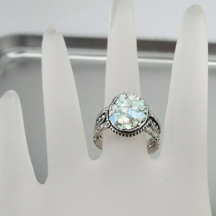 Oval Roman Glass Ring  925 Sterling Silver  6,7,8,9 Handmade Hadar Designers(as)