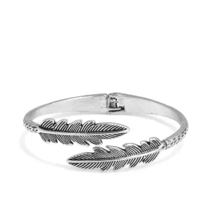 OXIDIZED SILVER FEATHER HINGED BRACELET #SQBRC-06062S (GA13)