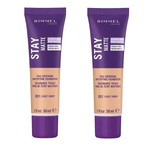 Pack of 2 Rimmel London Stay Matte Full Coverage Mattifying Foundation, Light Ivory 091