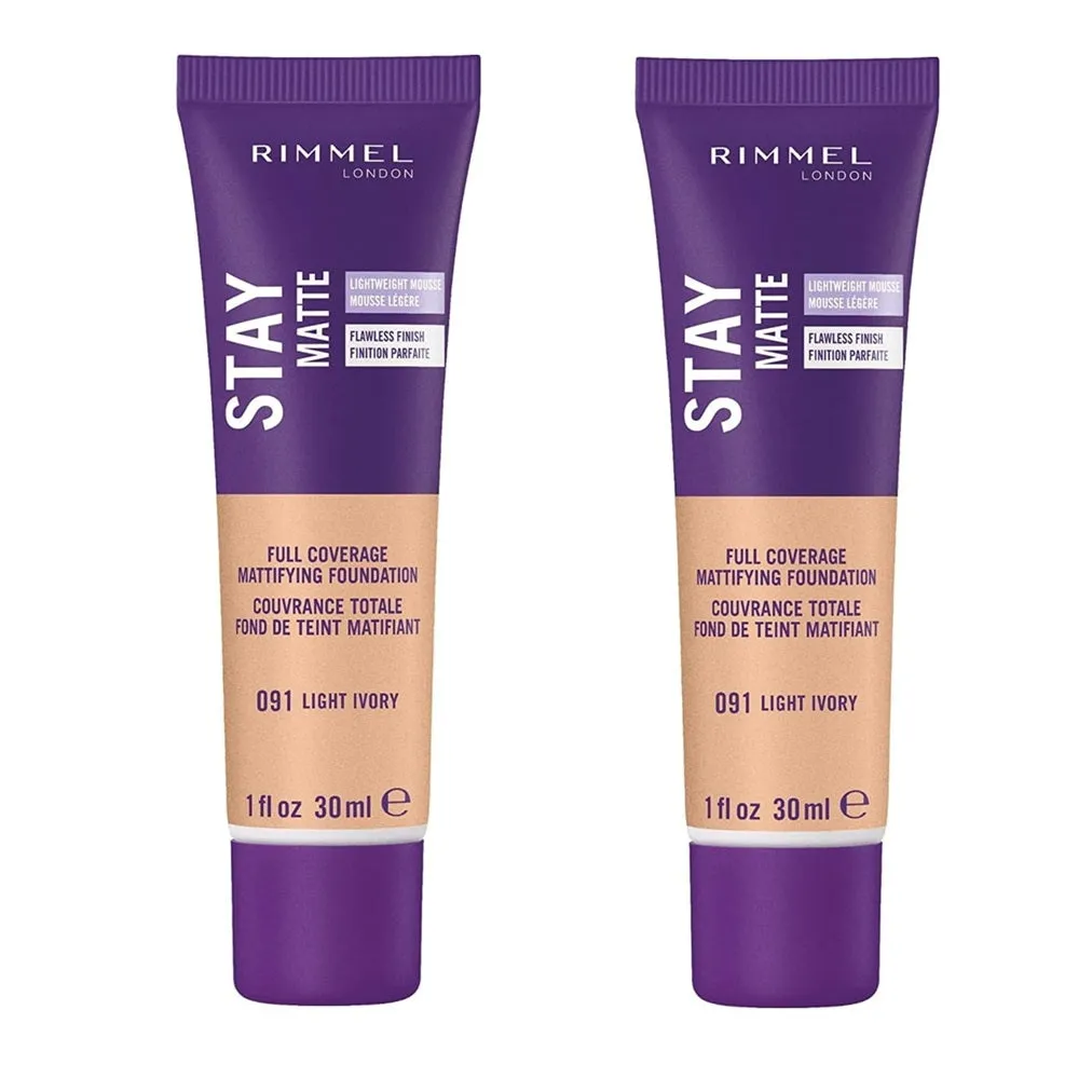 Pack of 2 Rimmel London Stay Matte Full Coverage Mattifying Foundation, Light Ivory 091